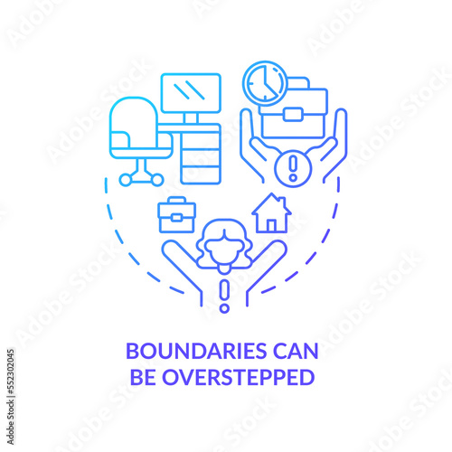 Boundaries can be overstepped blue gradient concept icon. Self employment stress. Working from home challenge abstract idea thin line illustration. Isolated outline drawing. Myriad Pro-Bold font used
