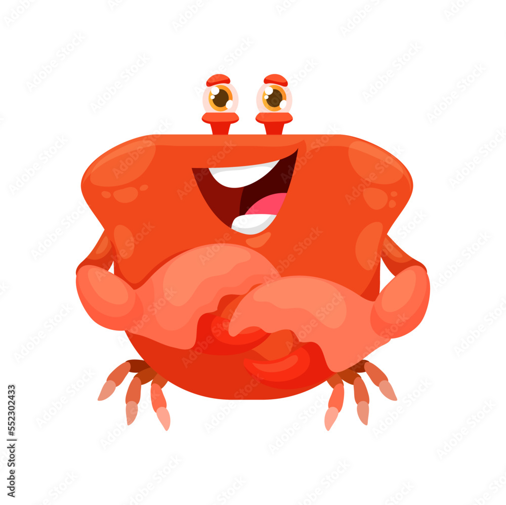 Cartoon kawaii square face, funny crab emoticon smile, vector emoji