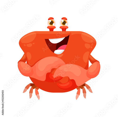 Cartoon kawaii square face, funny crab emoticon smile, vector emoji icon. Cute cheerful lobster crab character for kawaii face, underwater or undersea funny emoji emotion with square face