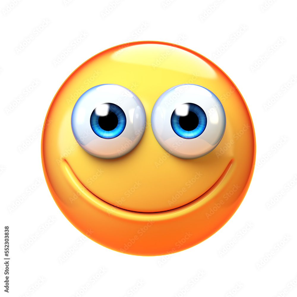 Happy emoji isolated on white background, smiling face emoticon 3d rendering
