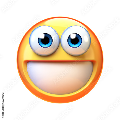 Happy emoji isolated on white background, smiling face emoticon 3d rendering