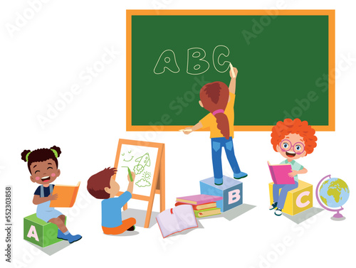 back to school school classroom and cute happy students