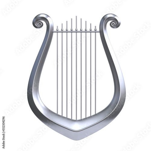 Silver lyre isolated on white background 3d rendering