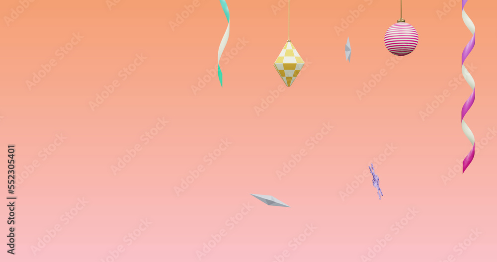 Image of new year and christmas decorations on pink background Image of new year and christmas decorations on pink background