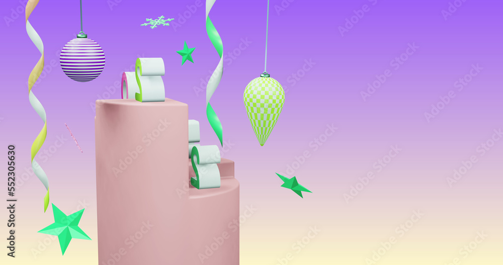 Image of 2025 number over new year and christmas decorations on purple background Image of 2025 number over new year and christmas decorations on purple background