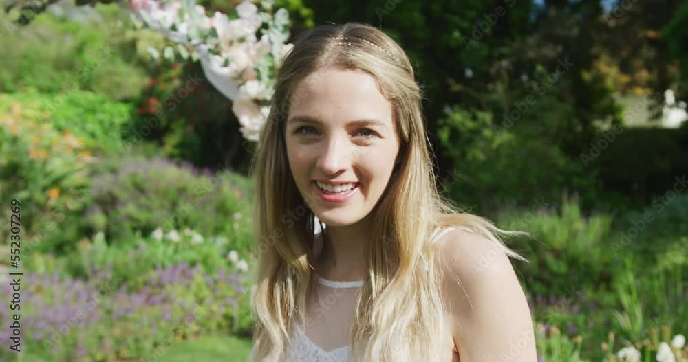 Portrait of happy caucasian woman on sunny day at wedding Portrait of happy caucasian woman on sunny day at wedding