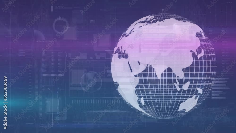 Animation of globe over radar, loading lines, lens flares soundwave and moving lines around square Animation of globe over radar, loading lines, lens flares soundwave and moving lines around square