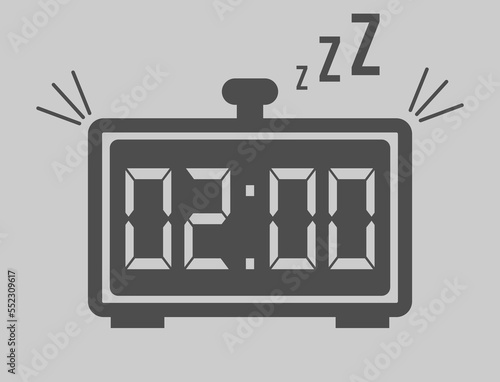 02:00 hours digital alarm clock. Vector with alarm clock marking time. Design for telling time with sleep icon