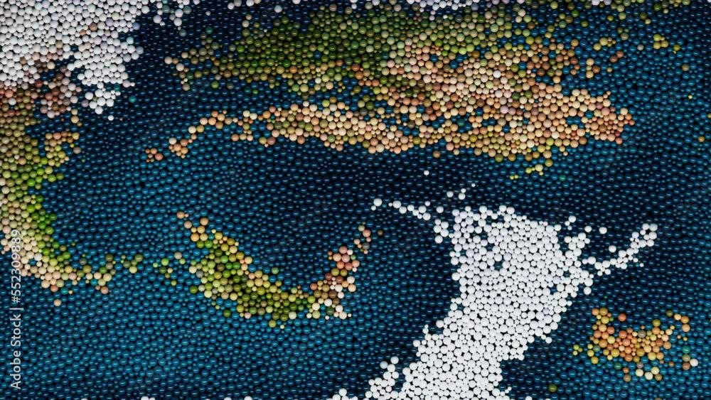 Abstract dynamic Background Map of the World. 3D animation consisting of spheres moving in space creating a beautiful spiral simulation Abstract dynamic Background Map of the World. 3D animation consisting of spheres moving in space creating a beautiful spiral simulation