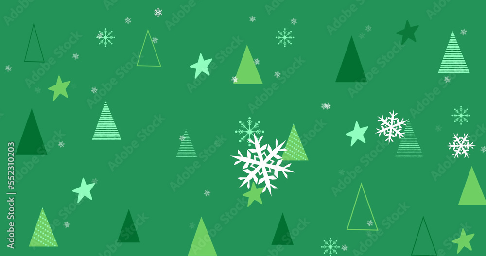 Image of green christmas tree pattern with snowflakes Image of green christmas tree pattern with snowflakes