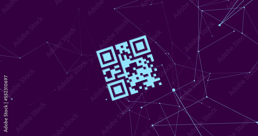 Fototapeta premium QR code scanner over network of connections against blue background