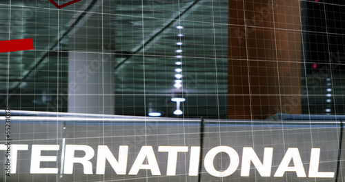 Red graph, showing economical crisis on a grid over an airport