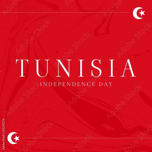 Composition of tunisia independence day text over pattern on red background