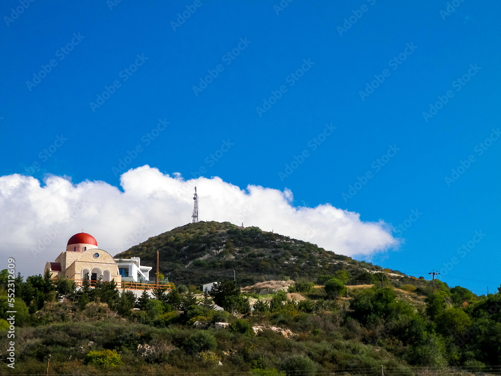 Small orthiodox Church and Tsiarta mountain in a background. Cyprus