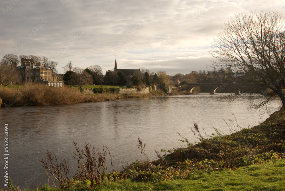 River Tweed and bridge at Kelso in winter