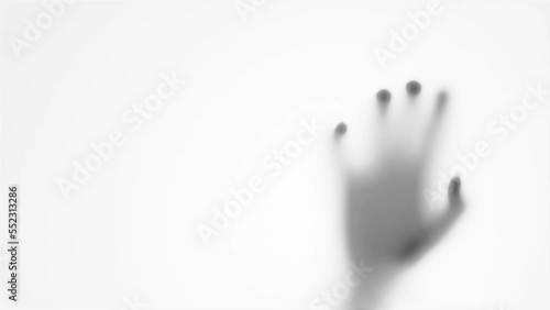 shadow's hand creeps behind the door, out of focus. Thriller, horror concept.
