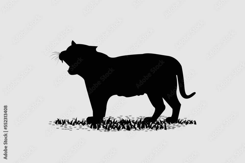 Logo, a tiger icon, shadow of tiger, black shape of a tiger