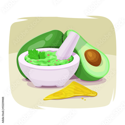 Mexican food guacamole with nachos on a light background