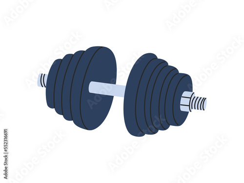 Steel dumbbell icon. Sport equipment for strength training. Weight lifting. Hand drawn vector illustration isolated on white background. Flat cartoon style
