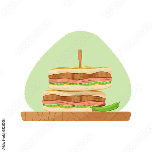 Cuban sandwich with pork roast and mustard.