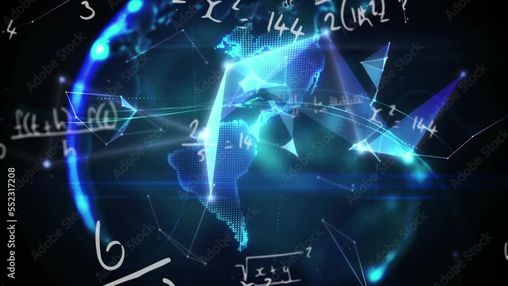 Animation of globe, networks of connections and data processing Animation of globe, networks of connections and data processing