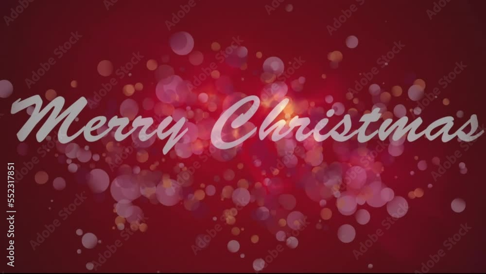 Animation of merry christmas over lights on red background Animation of merry christmas over lights on red background