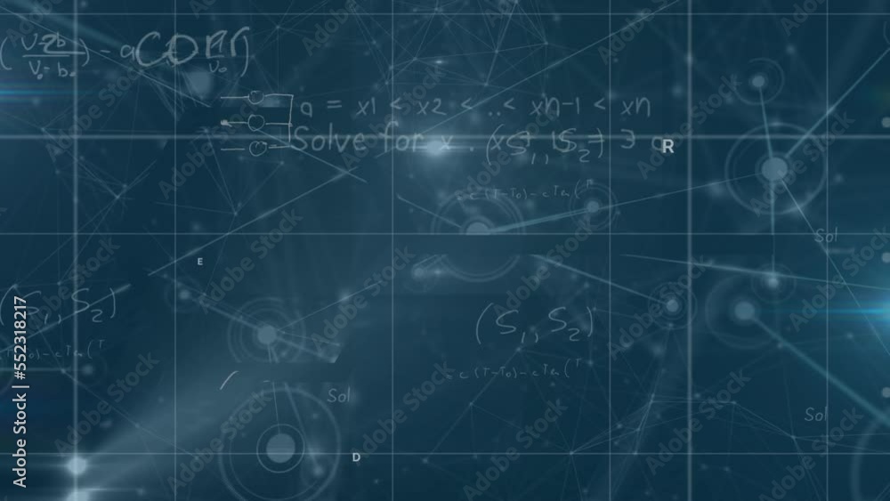 Animation of mathematical equations and data processing over black background Animation of mathematical equations and data processing over black background