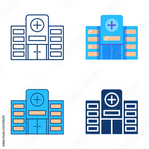 Hospital building icon set in flat and line style