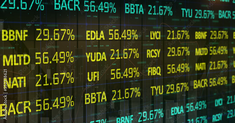 Obraz premium Image of stock market and financial data processing over black background