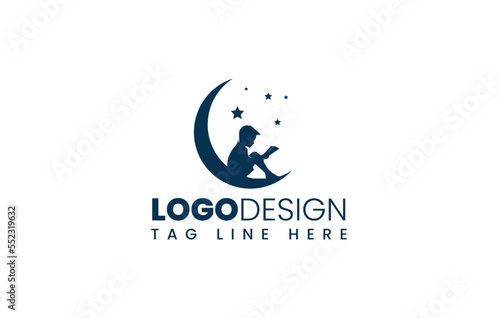 Moon reading Logo or kid reading logo