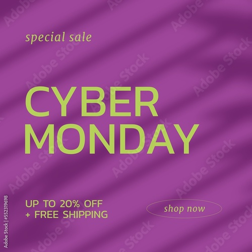 Image of cyber monday on yellow and pink background