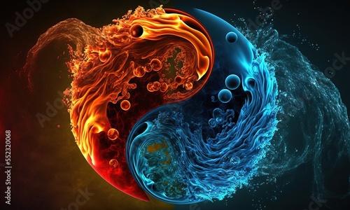 Yin Yang Water and Flame Elements Symbol Wallpaper.  Earth and Universe Spiritual Background Art. Generative AI.