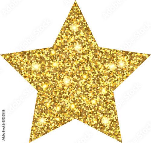 gold glitter star with sparkling light isolated on transparent background illustration,clip art, png element.