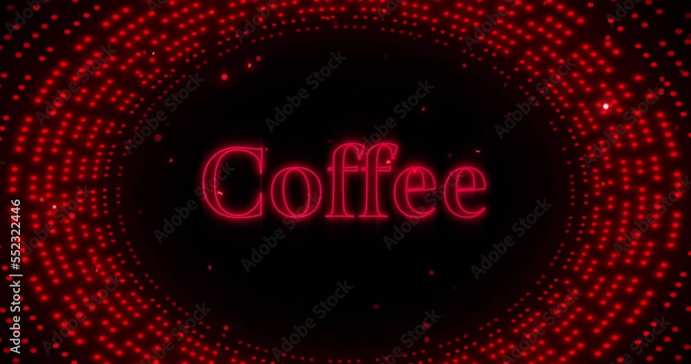 Animation of coffee text over flashing red light pattern Animation of coffee text over flashing red light pattern