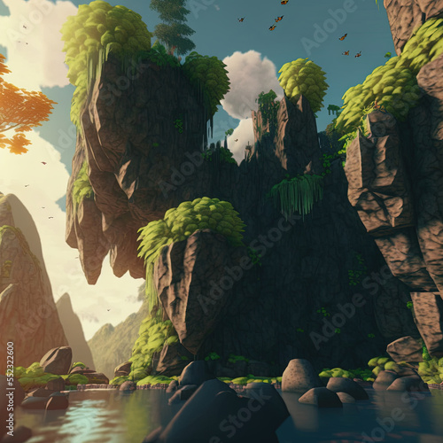 Wallpaper Mural 3d illustration of in-game landscape created by generative ai Torontodigital.ca