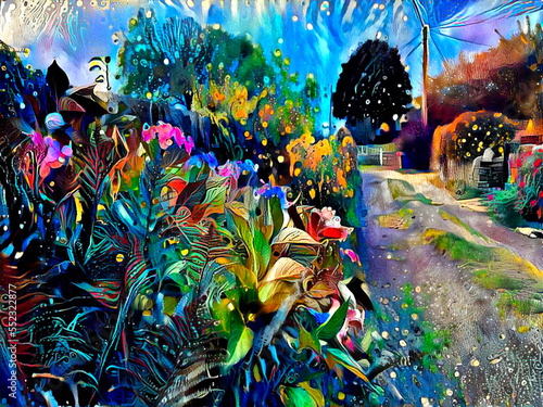 Allerton Lane, with Wild Flowers and Trees, in the City of Bradford, Yorkshire, UK       digital art photo