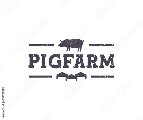Agriculture with farm animals pigs grunge icon logo design. Design for farming company with agricultural field. Swine business indoor housing farm vector design and illustration.

