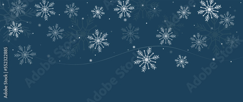 Elegant winter snowflake background vector illustration. Luxury decorative snowflake and sparkle on dark blue background. Design suitable for invitation card, greeting, wallpaper, poster, banner.