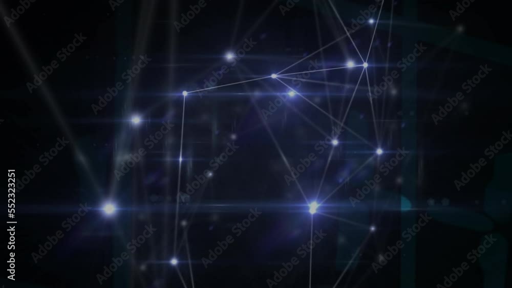 Animation of network of connections with glowing spots Animation of network of connections with glowing spots