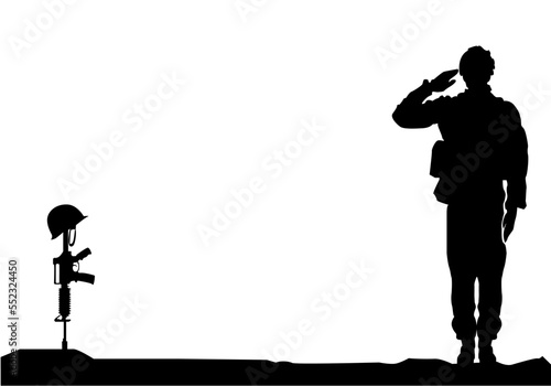 silhouette of a salute soldier military salute in black and white background.