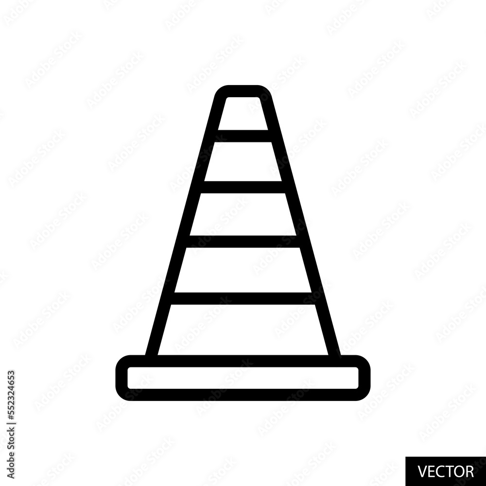 Traffic cone vector icon in line style design for website design, app, UI, isolated on white background. Editable stroke. Vector illustration. Traffic cone vector icon in line style design for website design, app, UI, isolated on white background. Editable stroke. Vector illustration.