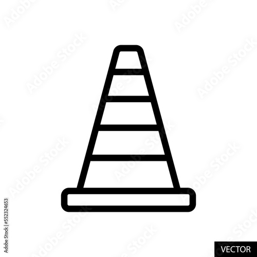 Traffic cone vector icon in line style design for website design, app, UI, isolated on white background. Editable stroke. Vector illustration.