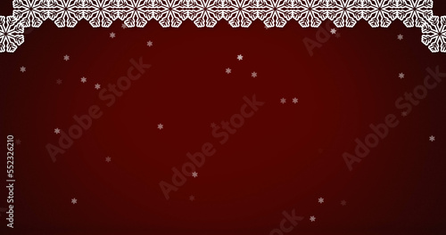 Image of snow falling on burgundy background