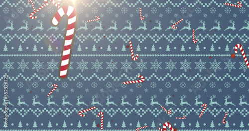 Image of christmas candies falling over christmas texture