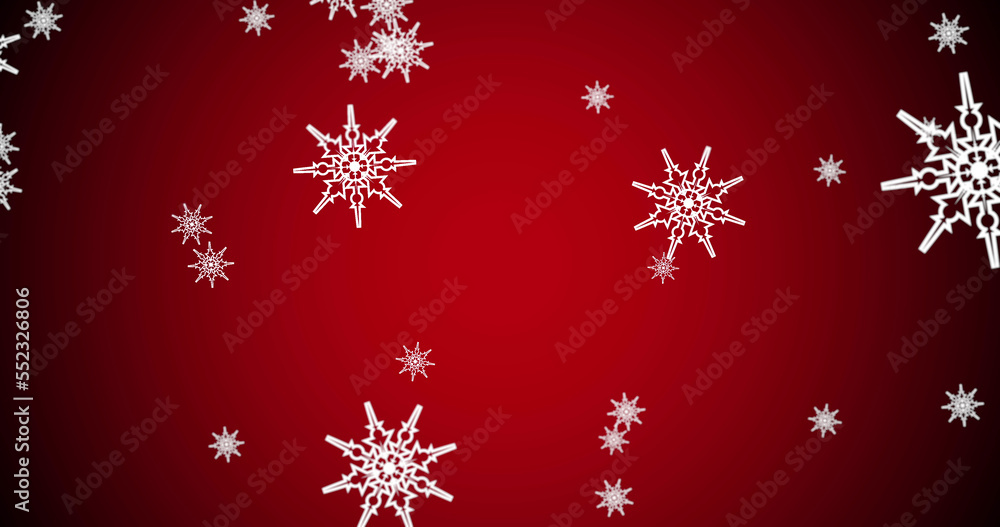 Image of snow falling on red background Image of snow falling on red background