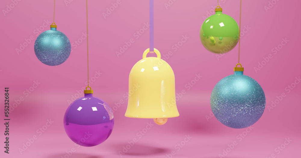 Image of christmas decorations over pink background