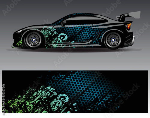Car wrap design vector. Graphic abstract stripe racing background kit designs for wrap vehicle  race car  rally  adventure and livery