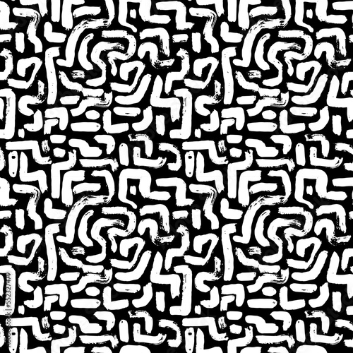 Dry Brush Geometric Strokes Seamless Pattern. Hand Drawn Artwork Abstract Vector Background