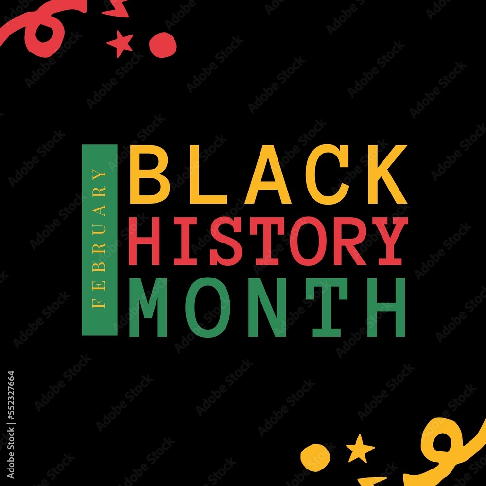 Composition of black history month text over shapes