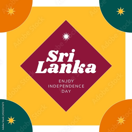 Composition of sri lanka independence day text over colourful background